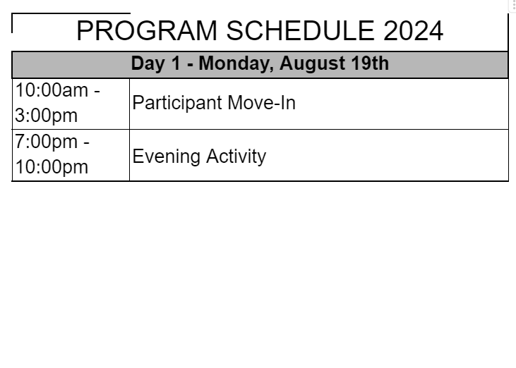 Day 1 Schedule